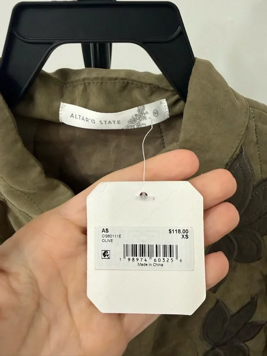 Altar'd State Olive Quilted Bomber with Brown Floral Appliqué - Picture 5 of 7